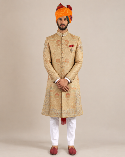 Golden Brocade Embroidered Sherwani