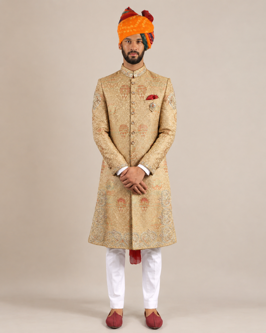 Golden Brocade Embroidered Sherwani