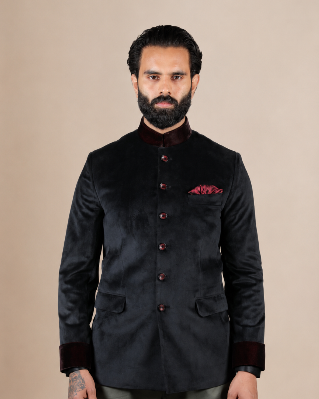 Black Velvet Bandhgala Jacket
