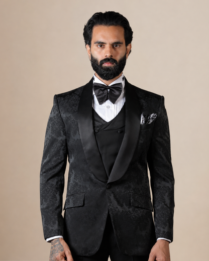 Black Floral Self Printed Suit