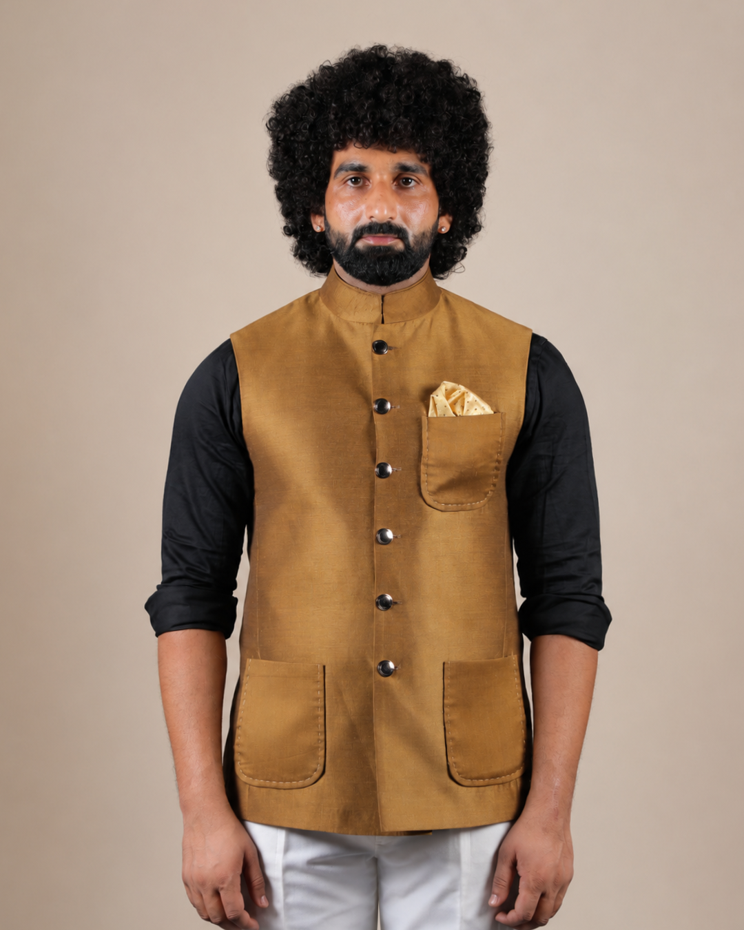 Premium Mustard Silk Nehru Jacket