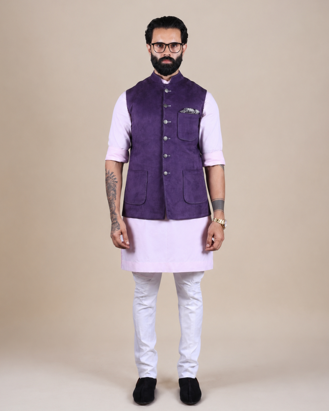 Purple Suede Nehru Jacket