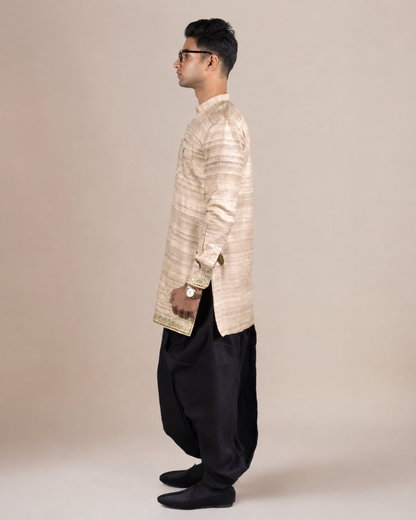Beige Silk Kurta with Black Dhoti
