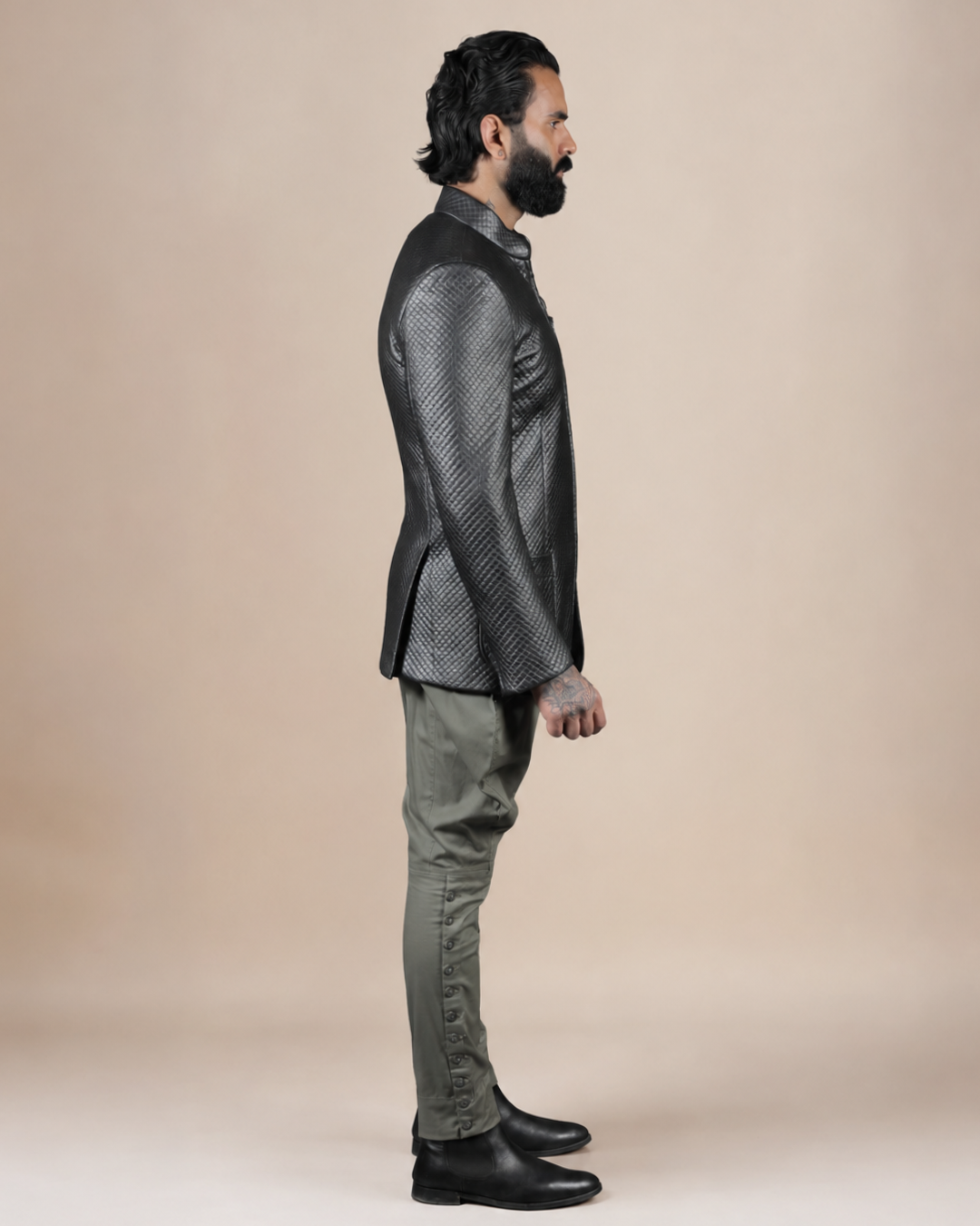 Quilted Grey Leather Jacket