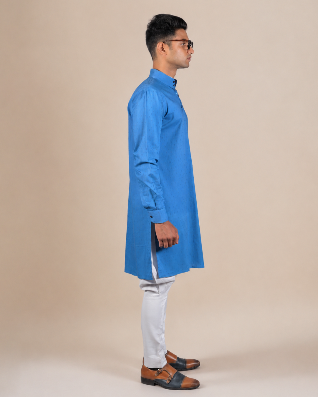 Blue Textured Kurta Pajama