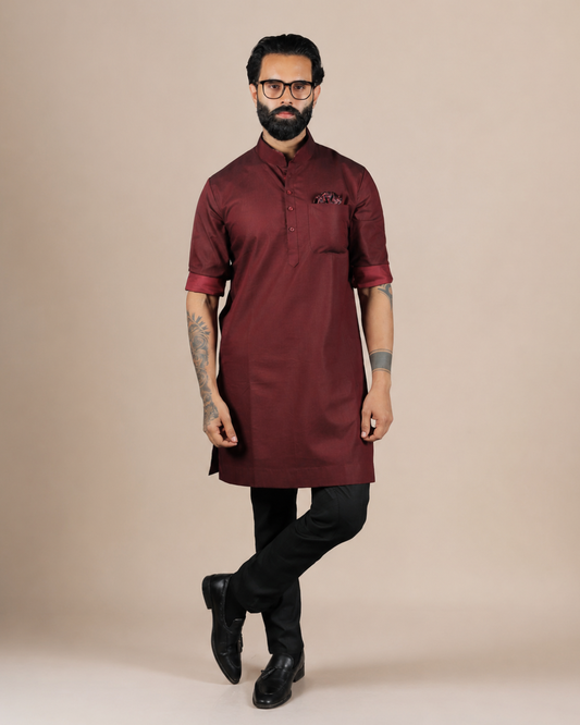 Maroon Silk Kurta Set