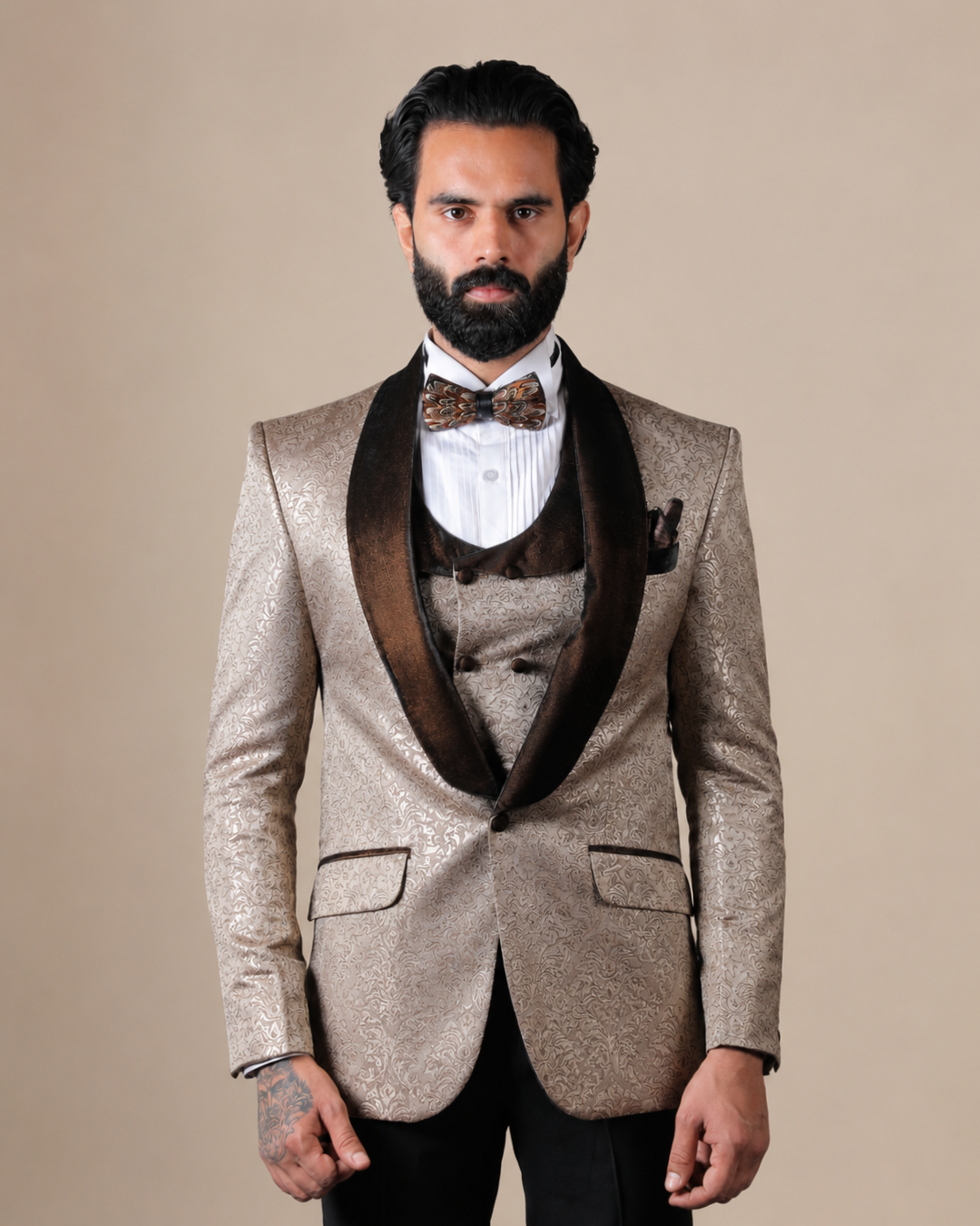 Gold Brocade Three Piece Suit