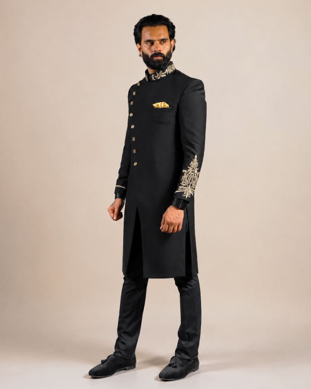 Black Asymmetric Indo-Western Sherwani