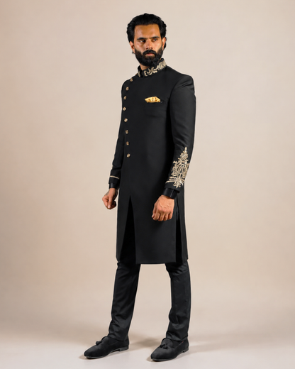 Black Asymmetric Indo-Western Sherwani