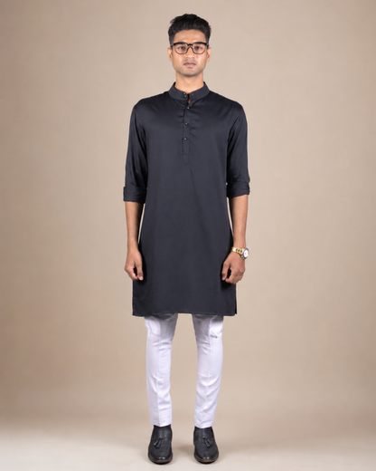 Navy Blue Silk Kurta Set