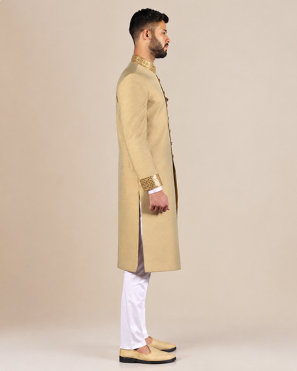 Golden Embroidered Wedding Sherwani