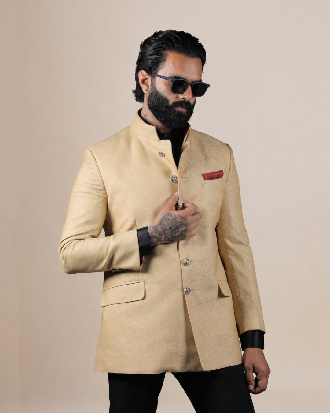 Cream Textured Bandhgala