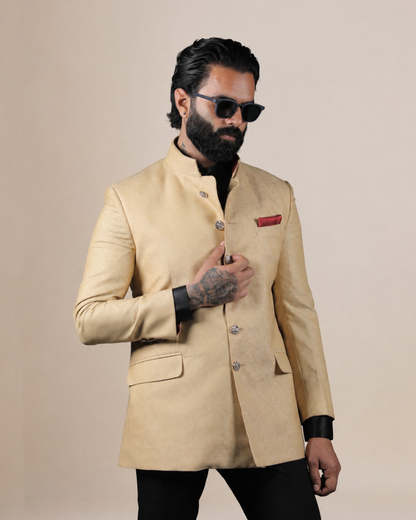Cream Textured Bandhgala