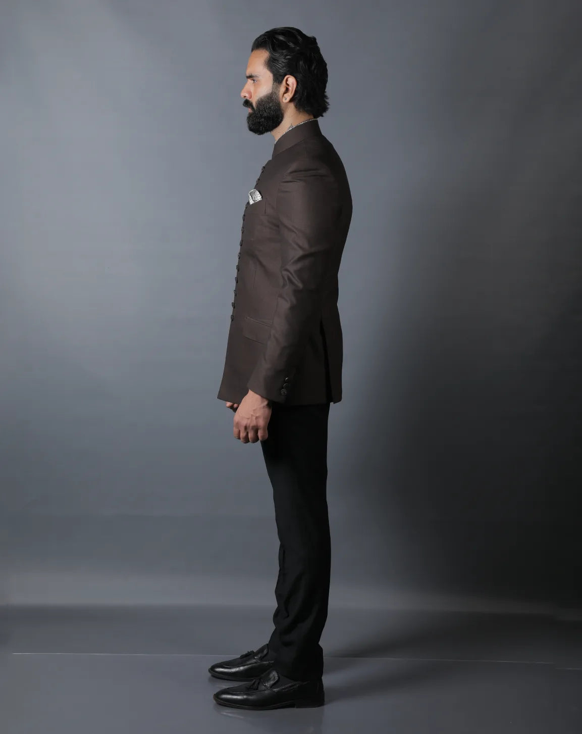 Dark Brown Terry wool Bandhgala Set