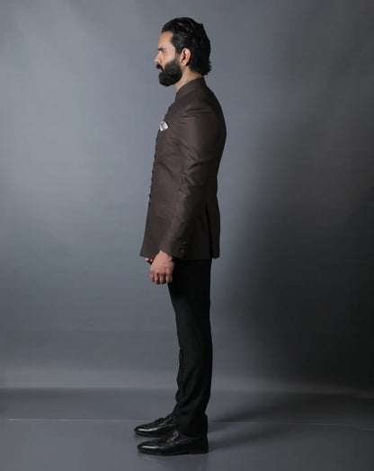 Dark Brown Terry wool Bandhgala Set