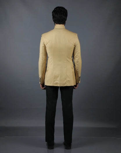 Beige Terry Wool Bandhgala Set