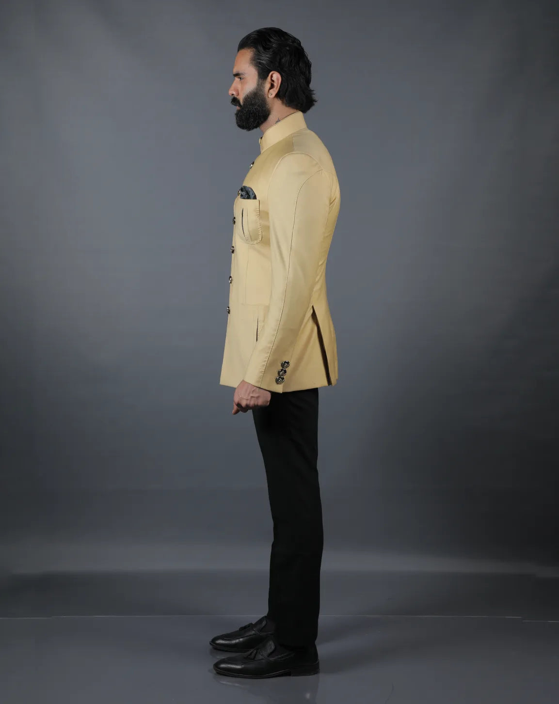 Beige Terry Wool Bandhgala Set