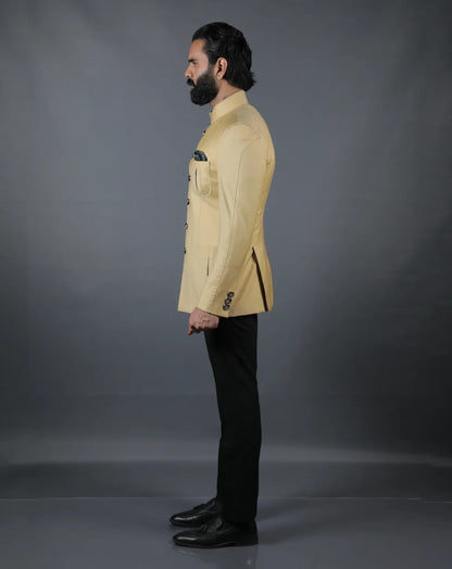 Beige Terry Wool Bandhgala Set