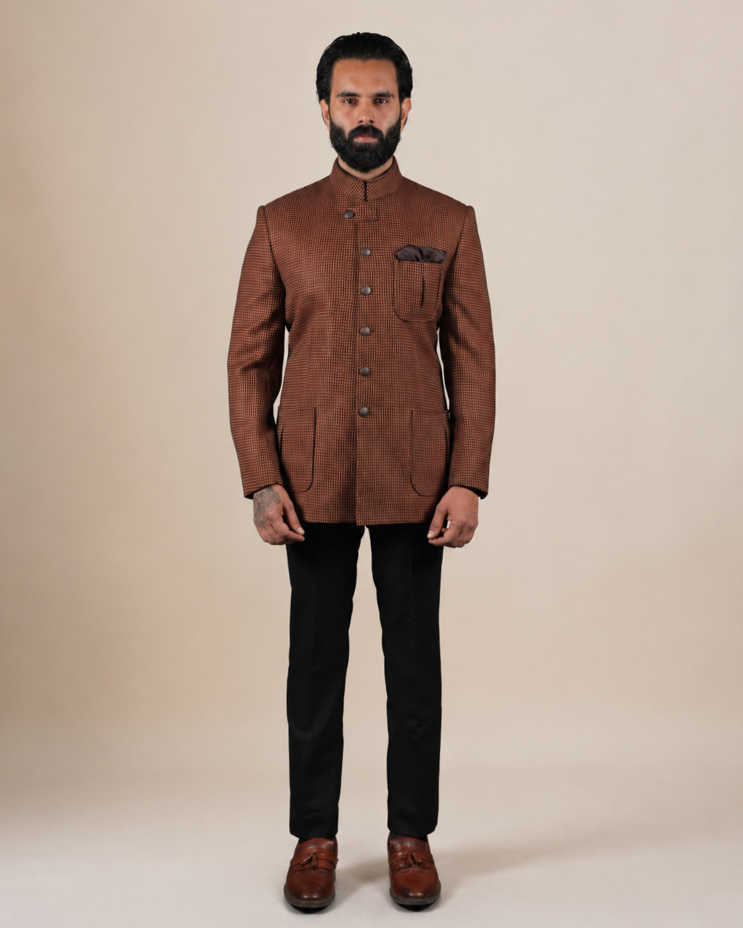 Textured Brown Bandhgala Set