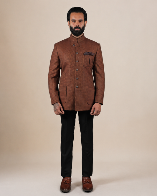 Textured Brown Bandhgala Set