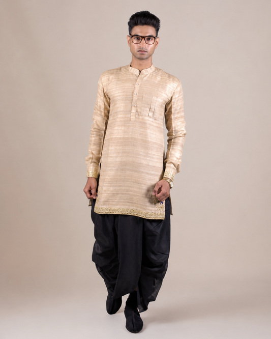 Beige Silk Kurta with Black Dhoti