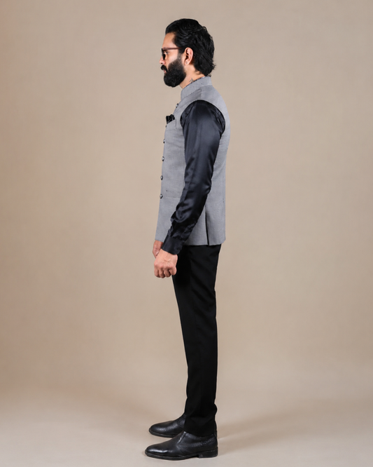 Grey Nehru Jacket with Textured Fabric
