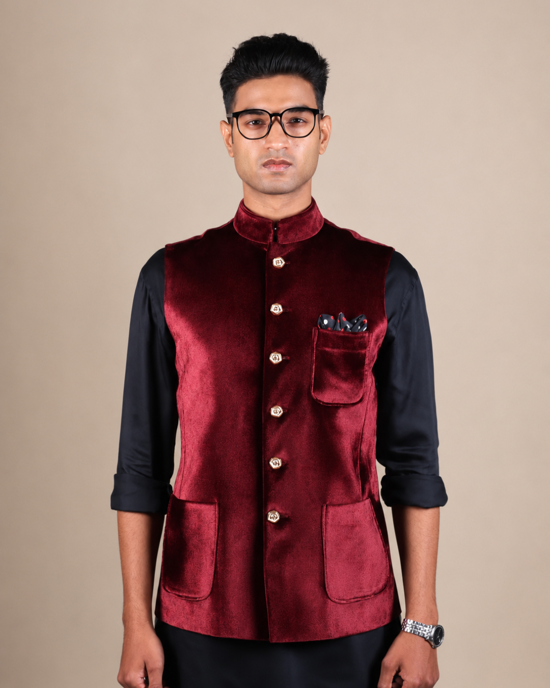 Maroon Velvet Nehru Jacket