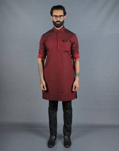 Maroon Silk Kurta