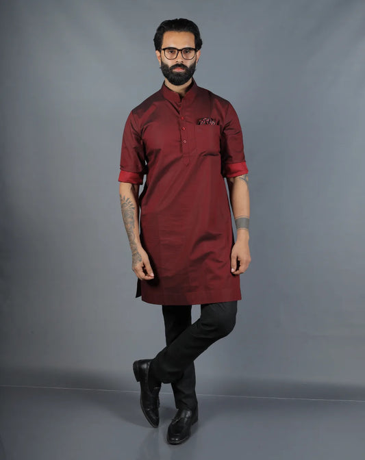 Maroon Silk Kurta