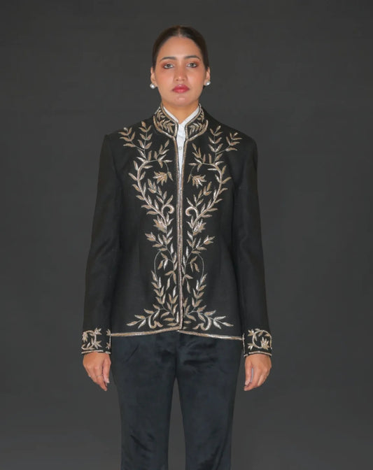 Black Hand Embroidered Bandhgala