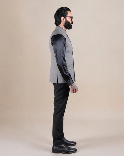 Grey Nehru Jacket with Textured Fabric
