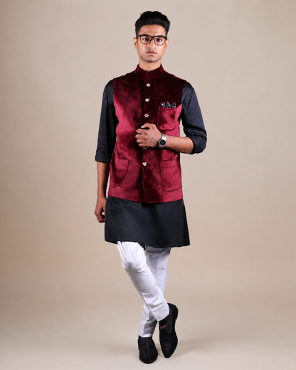 Maroon Velvet Nehru Jacket