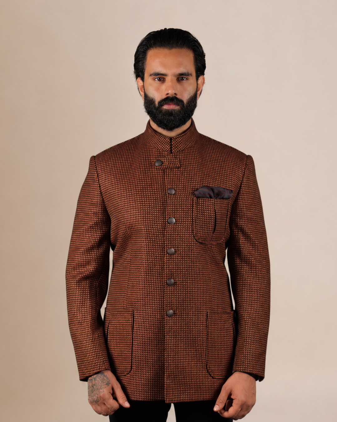 Textured Brown Bandhgala Set