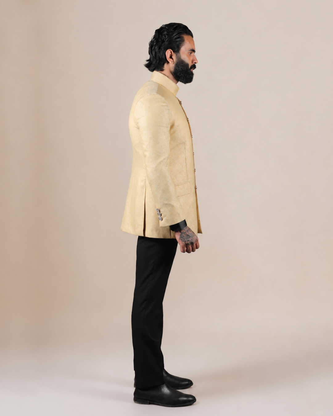 Cream Textured Bandhgala