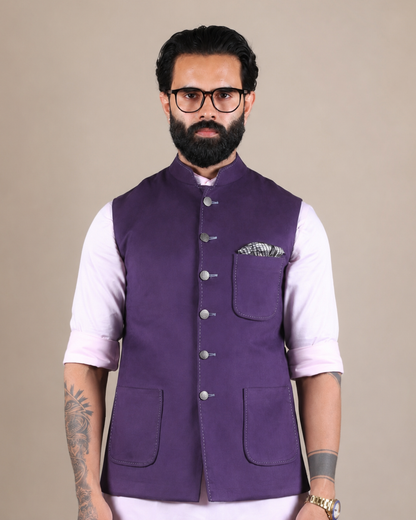 Purple Suede Nehru Jacket