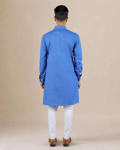 Blue Textured Kurta Pajama