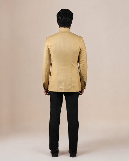 Beige Terry Wool Bandhgala Set