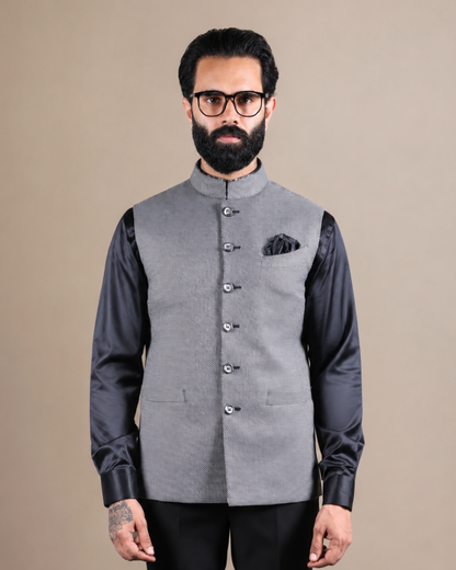 Grey Nehru Jacket with Textured Fabric
