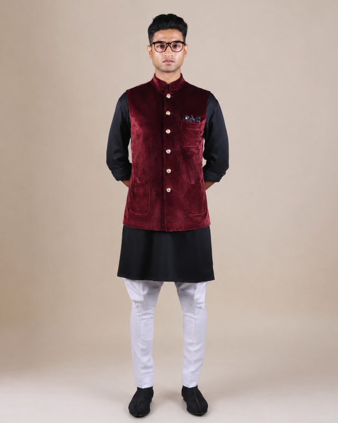 Maroon Velvet Nehru Jacket