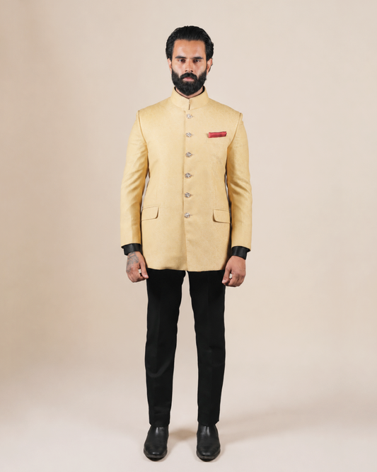 Cream Textured Bandhgala