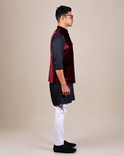 Maroon Velvet Nehru Jacket