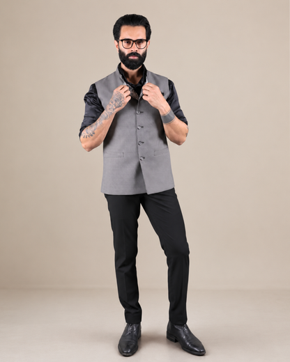 Grey Nehru Jacket with Textured Fabric