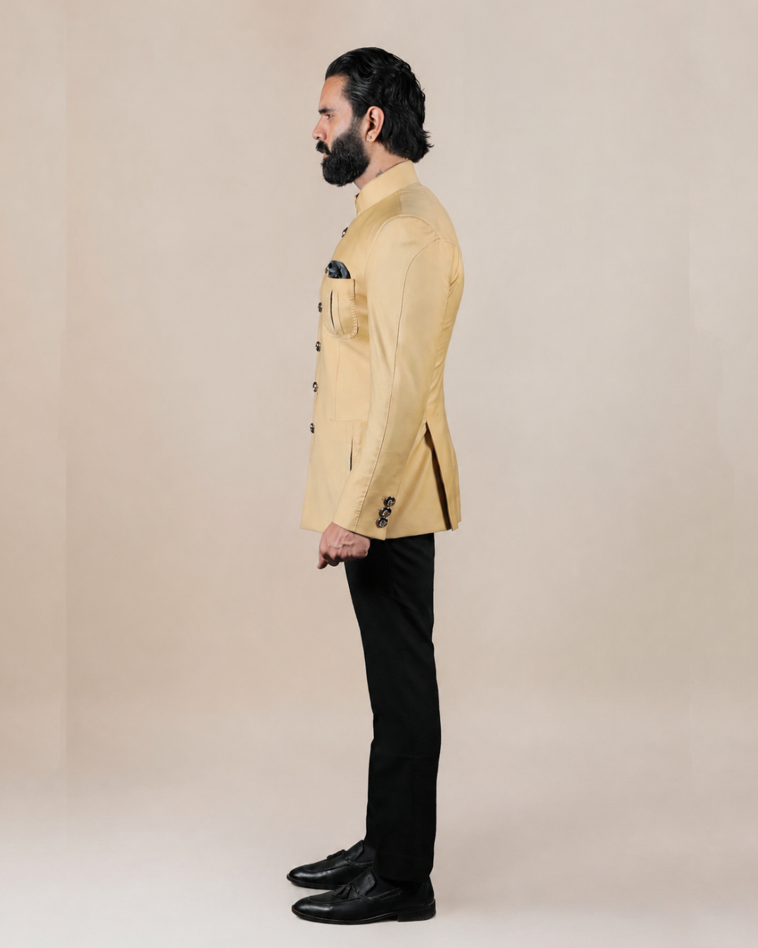 Beige Terry Wool Bandhgala Set