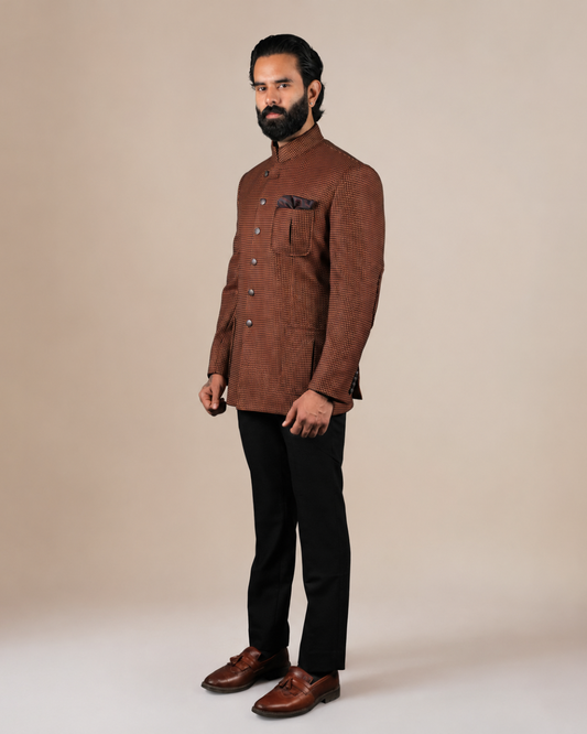 Textured Brown Bandhgala Set