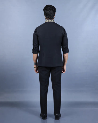 Black Asymmetric Nehru Jacket