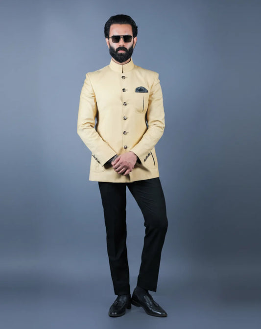 Beige Terry wool Bandhgala