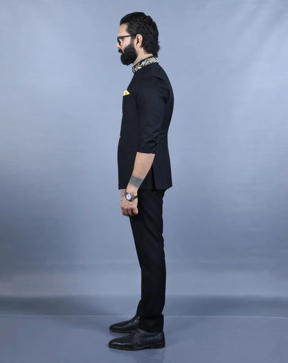 Black Asymmetric Nehru Jacket