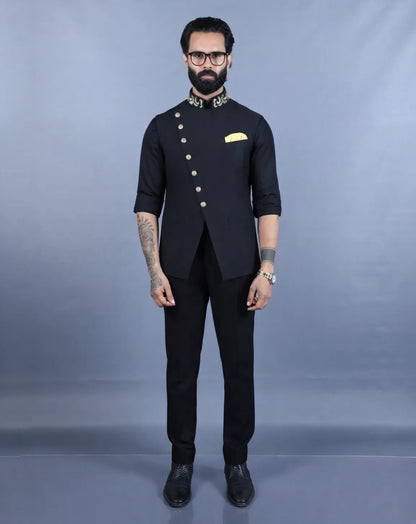 Black Asymmetric Nehru Jacket