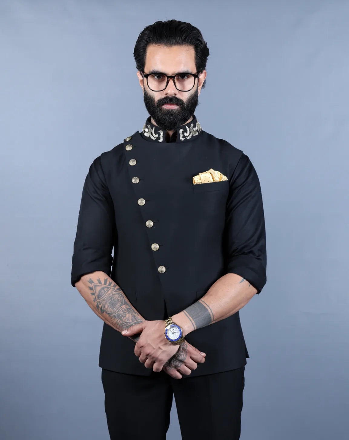 Black Asymmetric Nehru Jacket