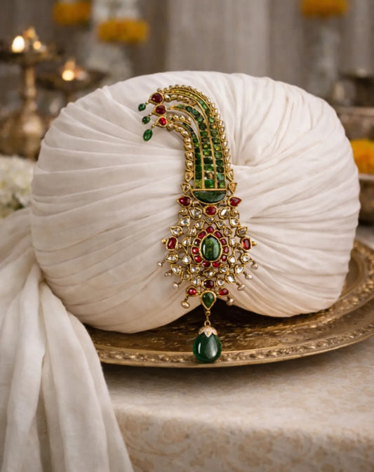 Kundan & Emerald Turban Kalgi